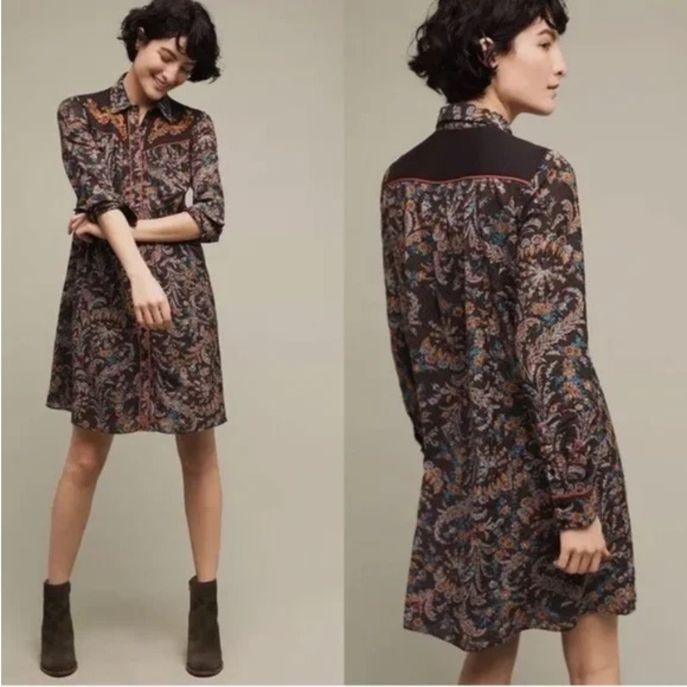 Holding Horses Anthropologie Floral Shirt Dress | Size 2 | Western Embroidered